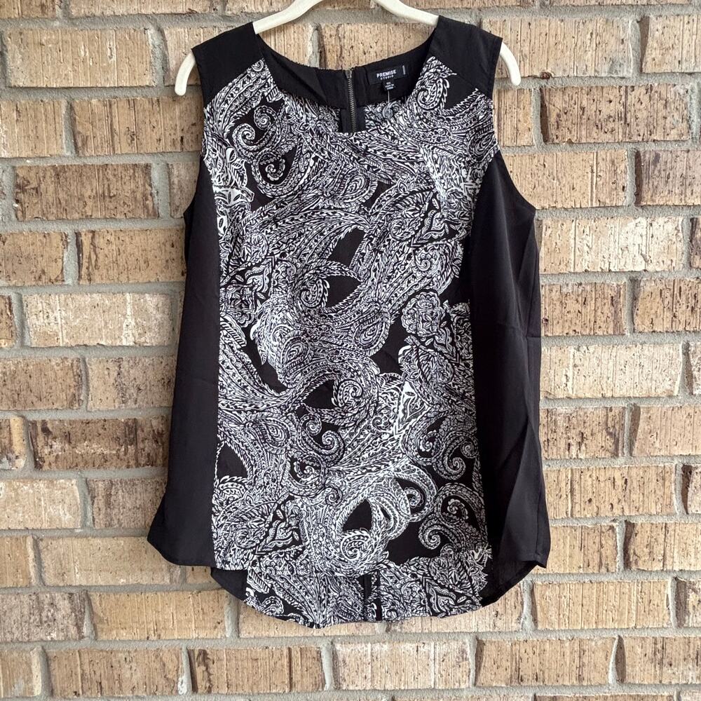 Monochrome Paisley Boho Chic Sleeveless Blouse – Premise Studio 0X (XL)